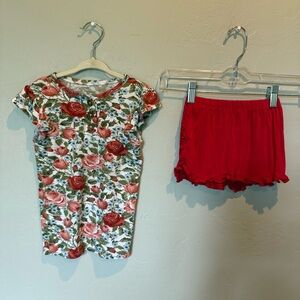 Posh Peanut Red Rose Floral Top and Short Set, VGUC